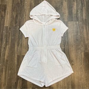 Girls White Romper With Front Zipper Cinched Waist Size M
